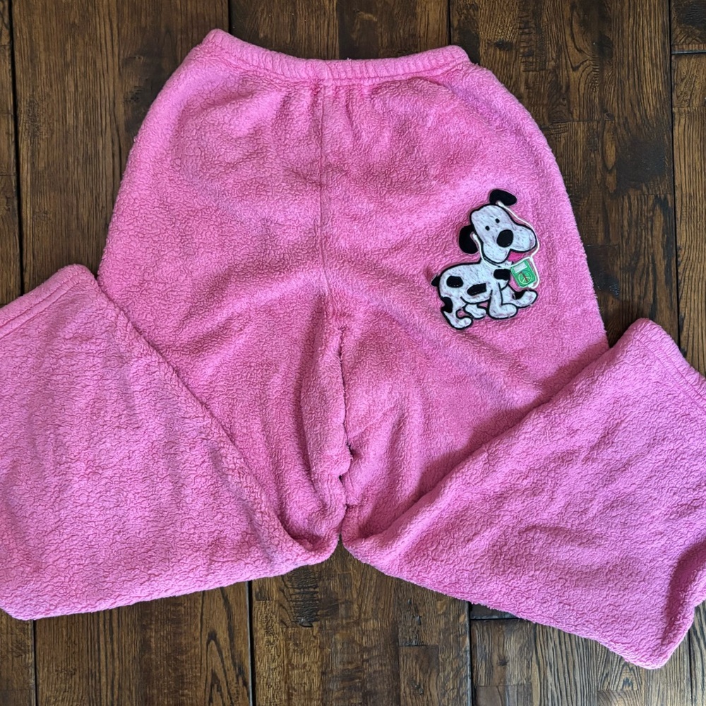 NWOT Pink Fleece Loungewear Pants with Dog Patch; Elastic Waist; Girls 8-10